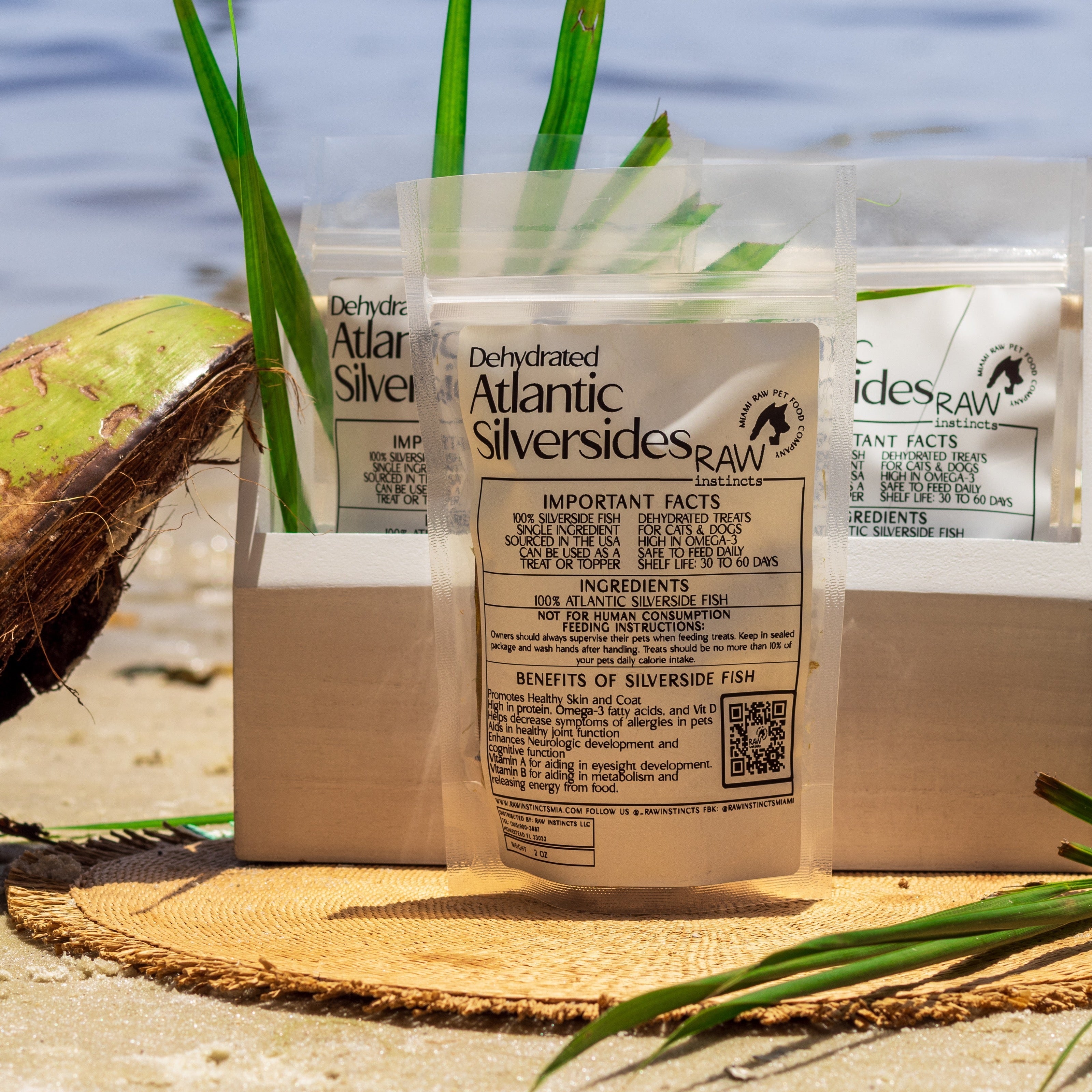 Dehydrated Atlantic Silverside – 1.7oz | Raw Instincts | Small Batch Florida Fish Treat for Cats & Dogs